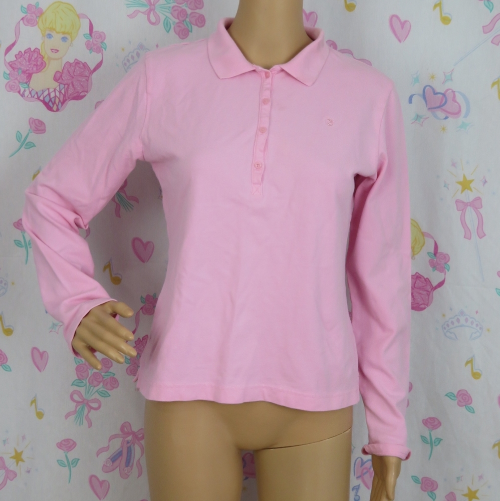 Pink Long Sleeve Shirt Collar Petite Medium Cute Girly Y2k Grandma Pastel Med